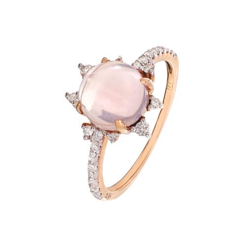 Кольцо из золота с розовым кварцем и бриллиантами