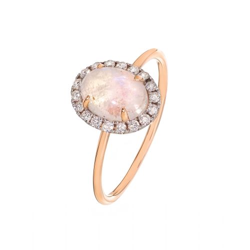Кольцо из розового золота с лунным камнем и бриллиантами