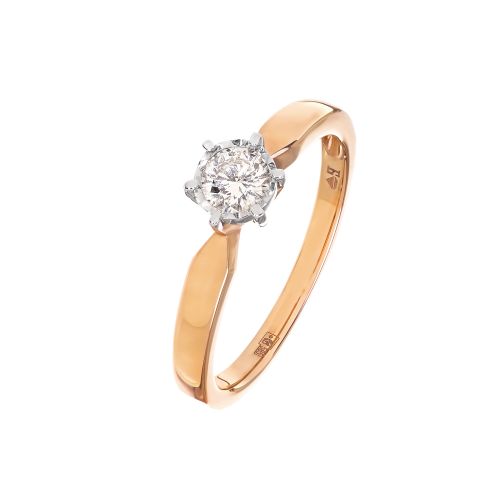 Кольцо с бриллиантом в розовом золоте