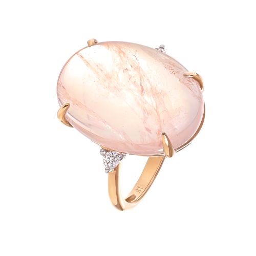 Кольцо из золота с розовым кварцем и бриллиантами