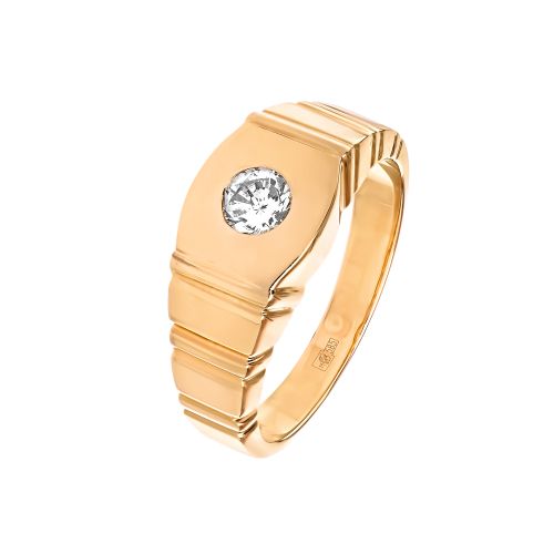 Кольцо-печатка с бриллиантом в розовом золоте