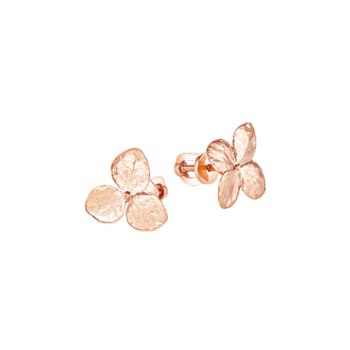Серьги-пусеты из серебра с позолотой "Цветы гортензии"