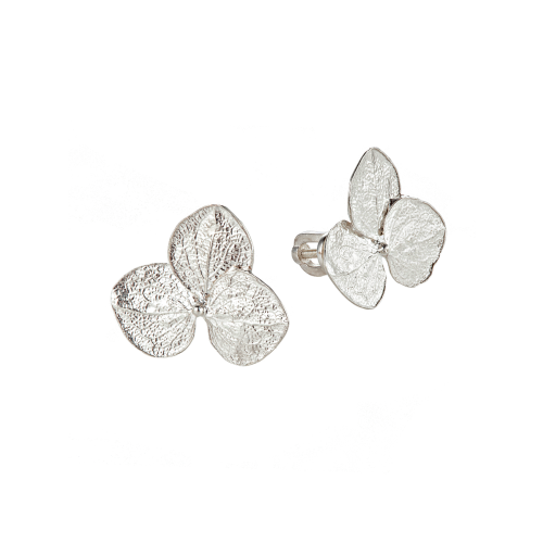 Серьги-пусеты из серебра "Цветок гортензии 3 лепестка"