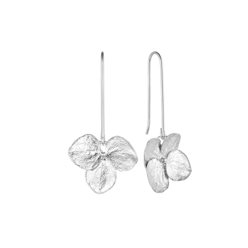 Серьги-протяжки из серебра ассиметричные "Цветок гортензии"