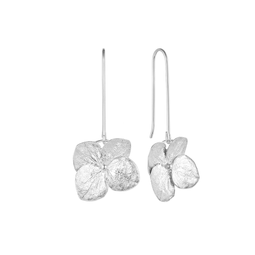 Серьги-протяжки из серебра "Цветок гортензии4 лепестка"