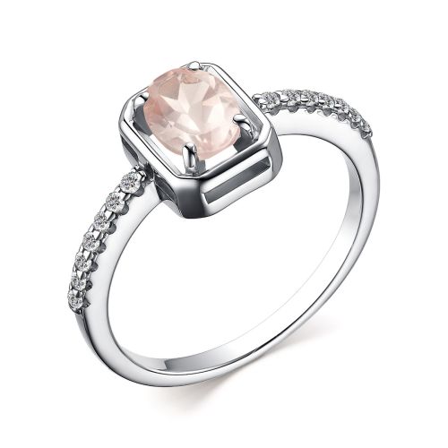 Кольцо из серебра с розовым кварцем и фианитами