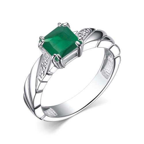 Кольцо из серебра с зелёным агатом и бриллиантами