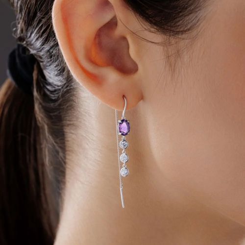 Серьги из серебра с аметистом и фианитами