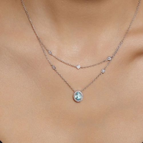 Колье из серебра с топазом Sky Blue и фианитами