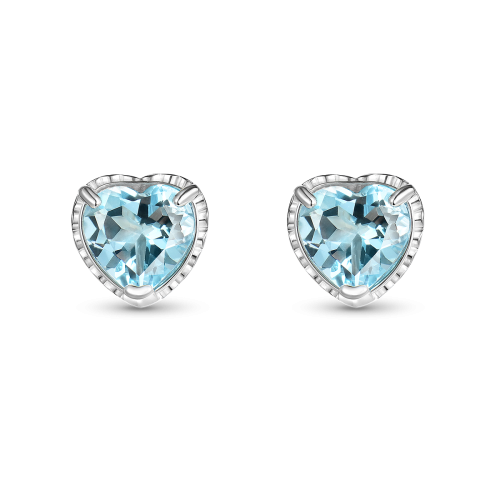 Серьги из серебра с топазом Sky Blue  в форме сердца