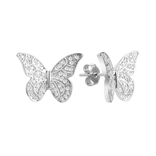 Серьги-пусеты из серебра с фианитом Butterflies