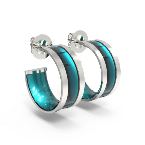 Серьги-кольца из серебра, цветное голубое покрытие — стекло