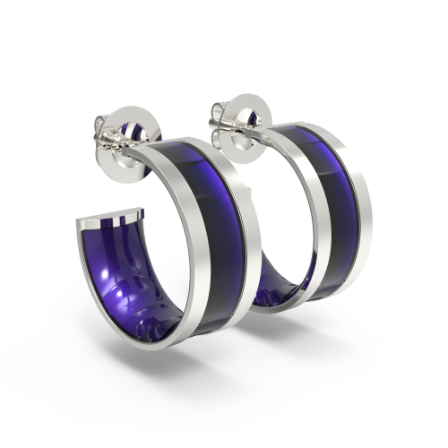 Серьги-кольца из серебра, цветное фиолетовое покрытие — стекло