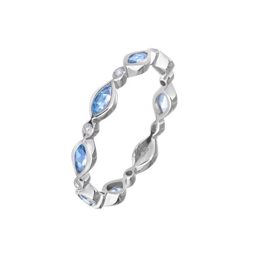 Кольцо из белого золота с голубыми топазами и бриллиантами