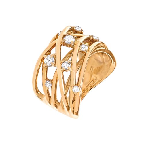 Кольцо широкое из желтого золота с россыпью бриллиантов