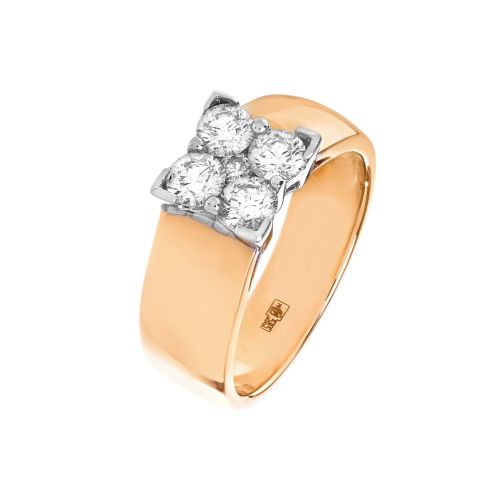 Кольцо из желтого золота с бриллиантами "Клевер"