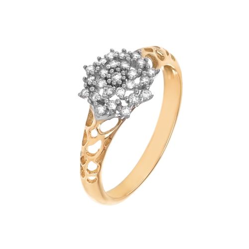 Кольцо "Цветок" из желтого золота с бриллиантами