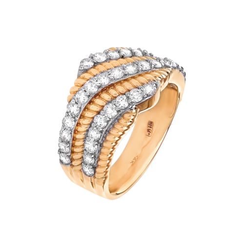 Кольцо с бриллиантовыми волнами в желтом золоте