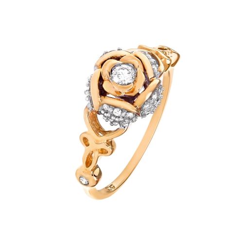 Кольцо "Роза" с бриллиантами в желтом золоте