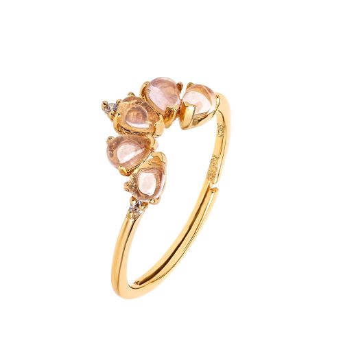 Кольцо "Диадема" с розовым кварцем в золотом напылении