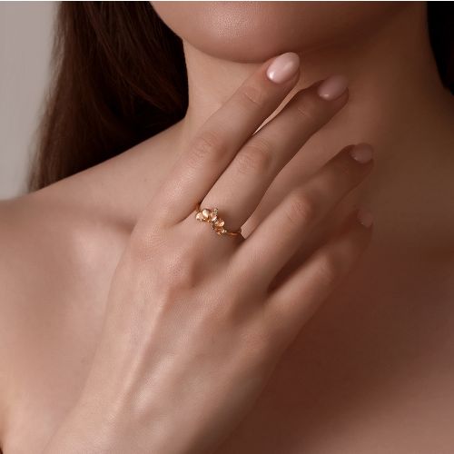 Кольцо "Диадема" с розовым кварцем в золотом напылении