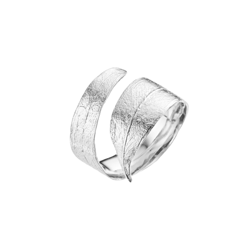 Кольцо из серебра разомкнутое "Лист эвкалипта"