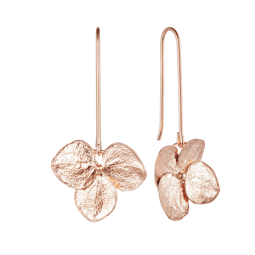 Серьги-протяжки из серебра асимметричные с позолотой "Цветок гортензии"