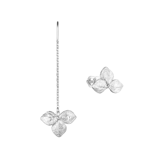 Серьги из серебра асимметричные "Цветок гортензии"