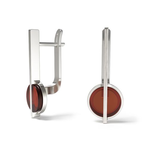 Серьги на английском замке из серебра с янтарем