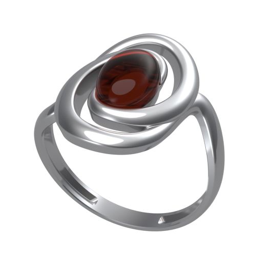 Кольцо широкое из серебра с янтарем